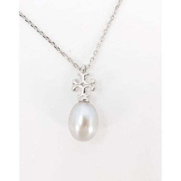 Tory Burch Silver Kira Pearl Drop Necklace - Picture 2 of 4